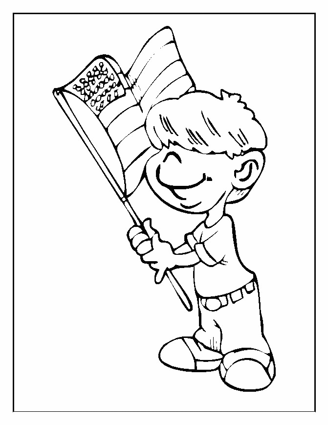 Child With American Flag Coloring Page