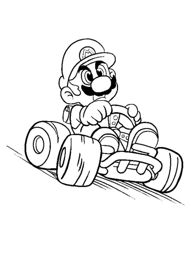 Mario Driving His Kart Coloring Page