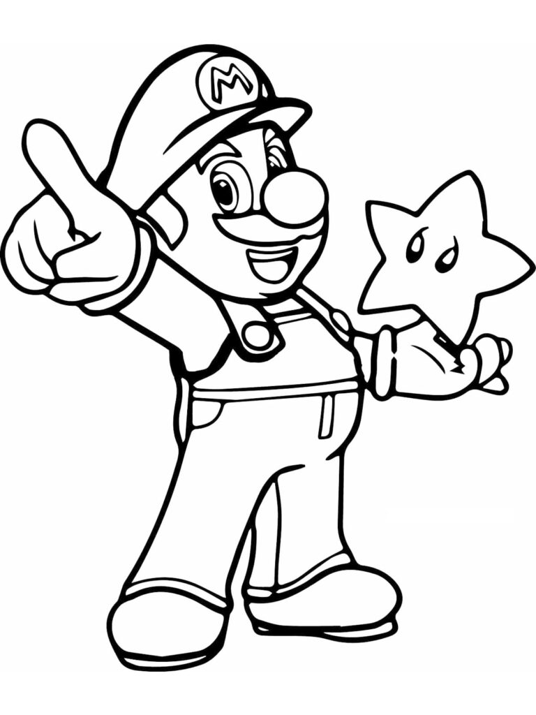 Mario And Star Coloring Page