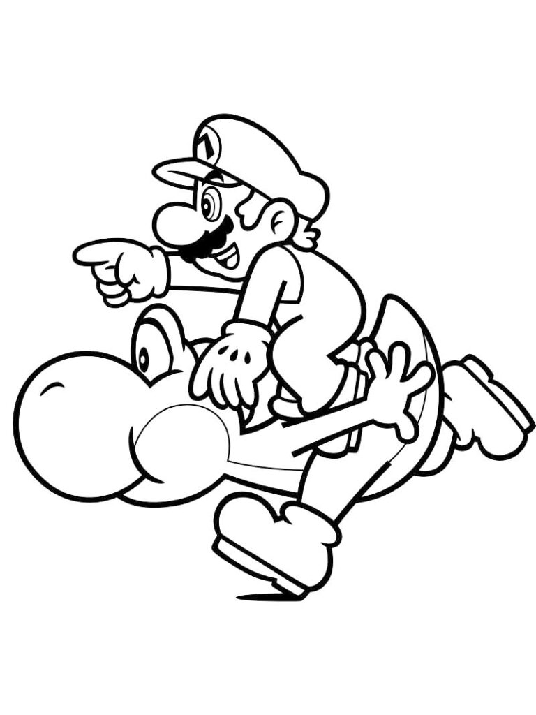 Mario And Yoshi Coloring Page