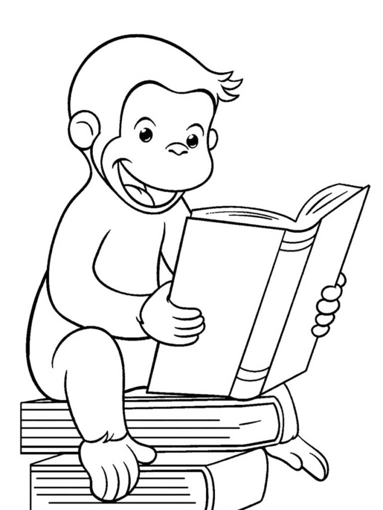 Curious George Reading A Book Coloring Page