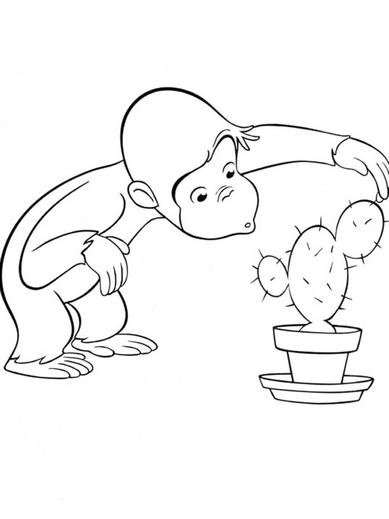 Curious George And A Cactus Coloring Page