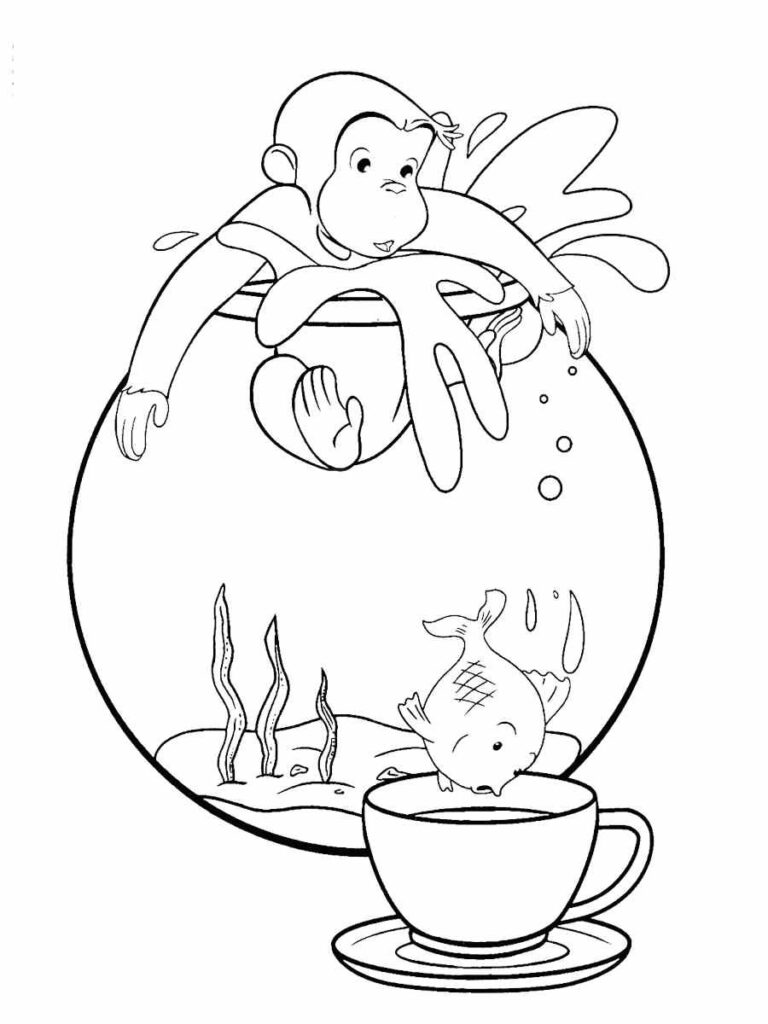 Curious George In The Fishbowl Coloring Page