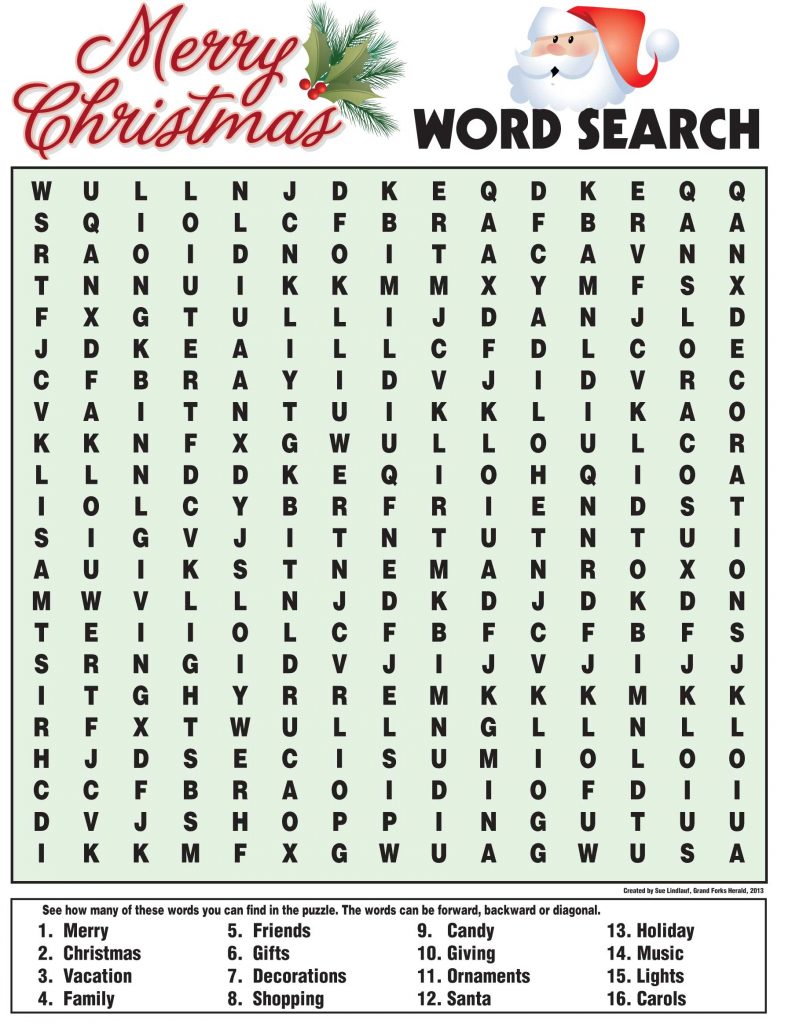 Free Printable Christmas Word Search Difficult