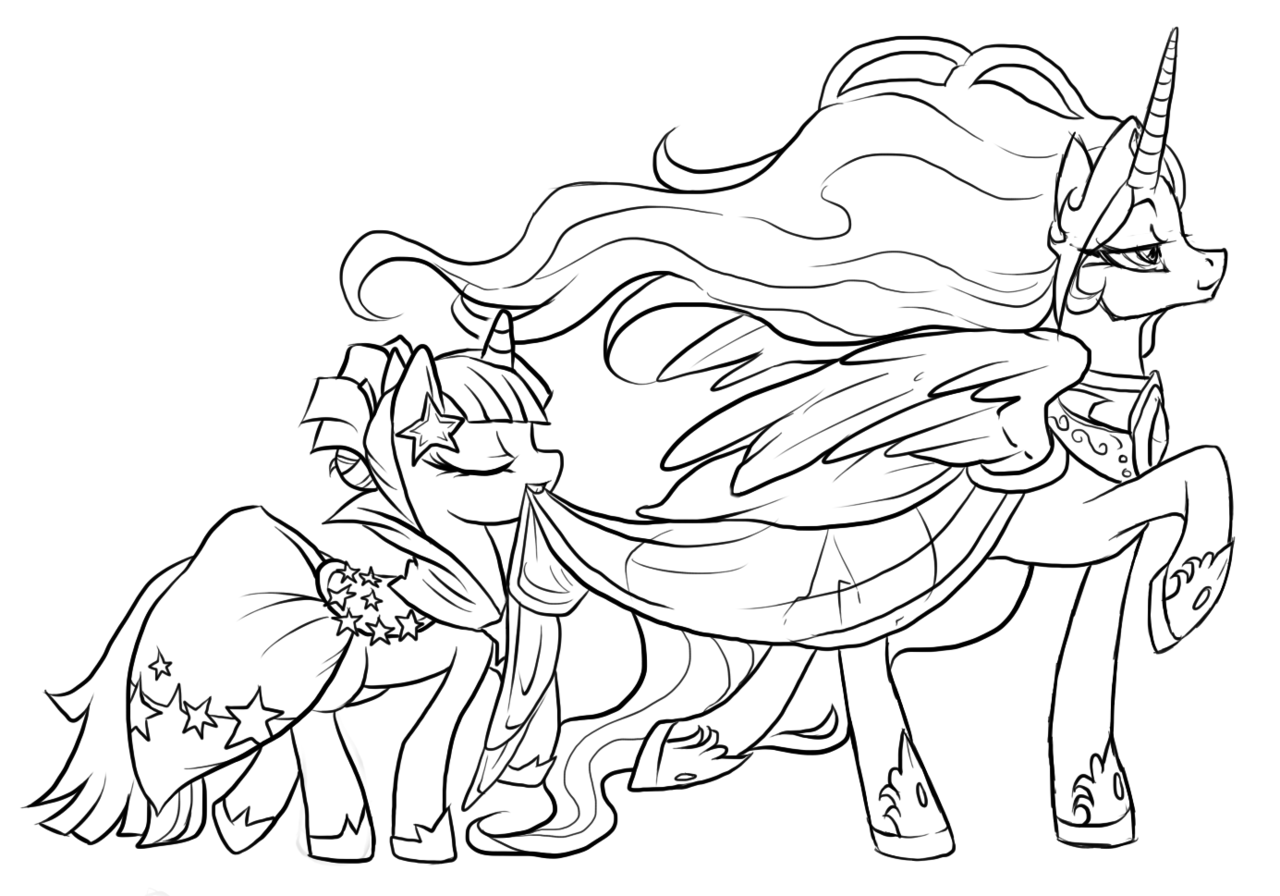 Cartoon My Little Pony Coloring Pages Princess Celestia And Luna with simple drawing