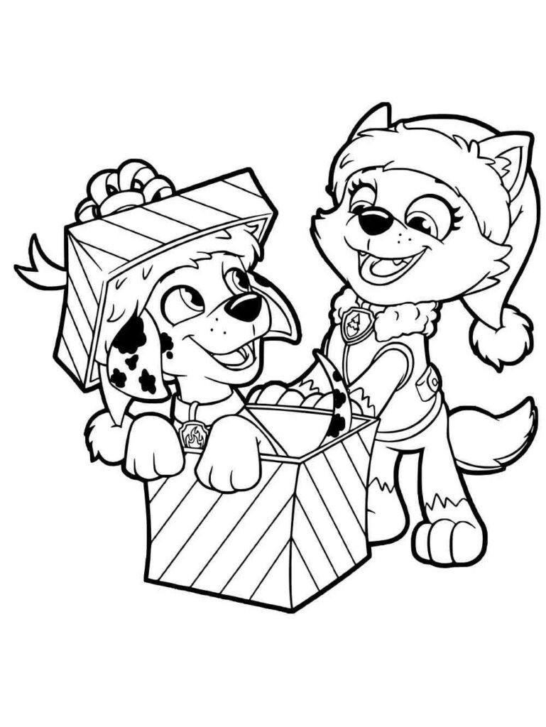 Paw Patrol Chirstmas Present Coloring Page