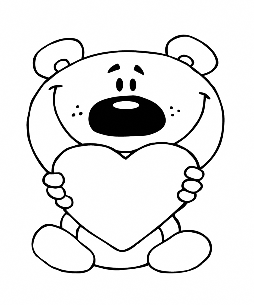 Easy Bear With Heart Coloring Page