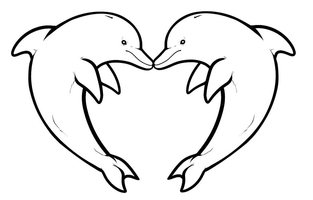 Easy Dolphin Heart Coloring Page