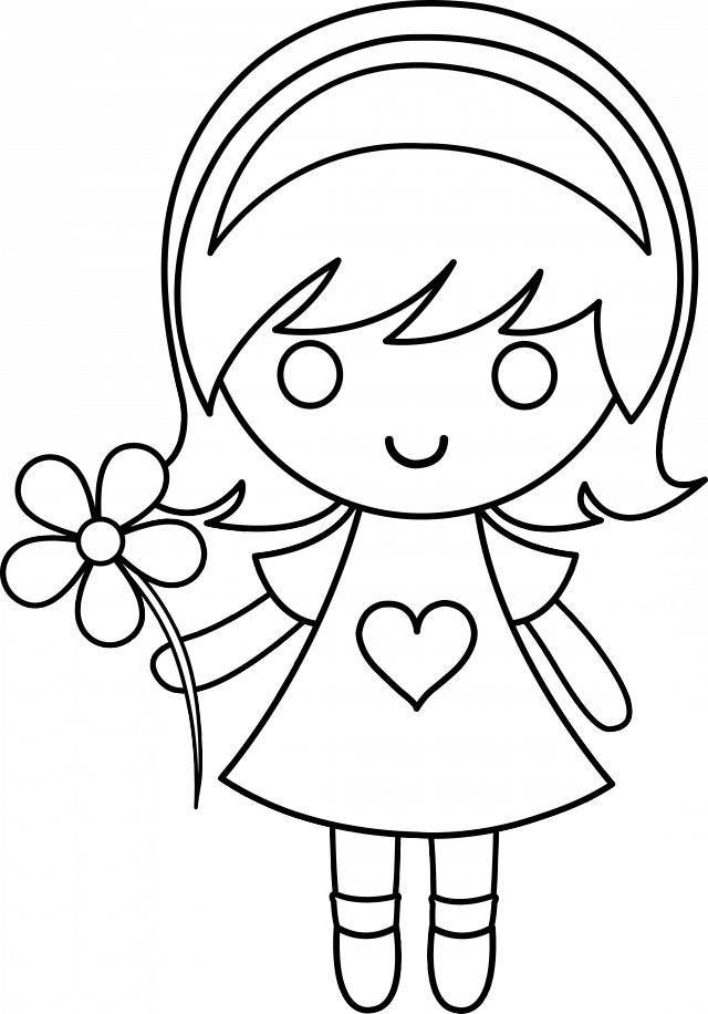 Easy Girl With Flower Coloring Page