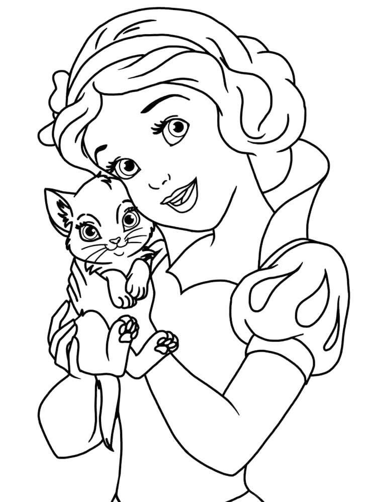 Snow White And Cat Coloring Page