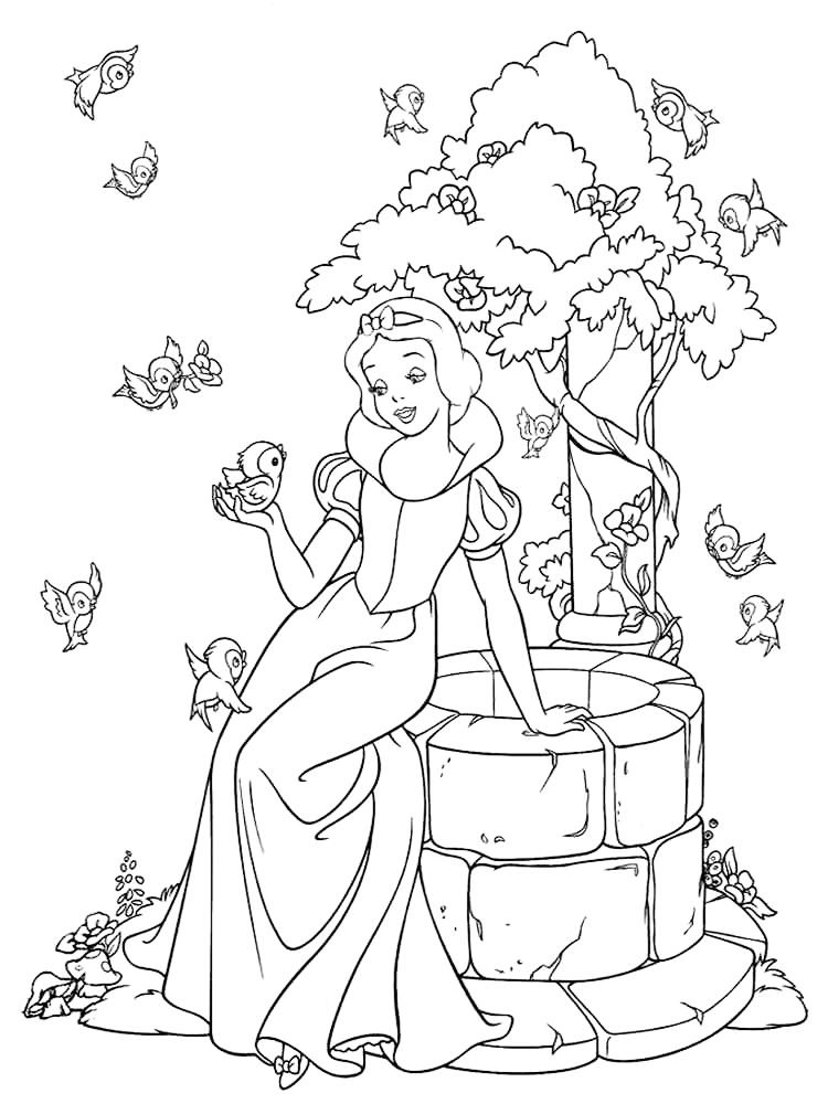 Snow White And The Birds Coloring Page