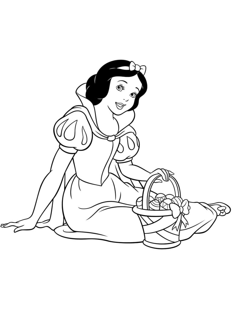 Snow White With A Basket Coloring Sheet