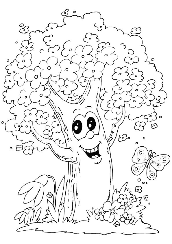 Happy Tree On Arbor Day Coloring Page