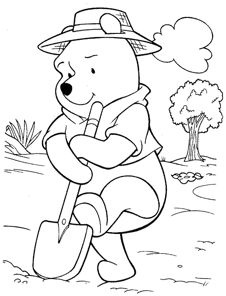 Pooh Planting A Tree Coloring Page