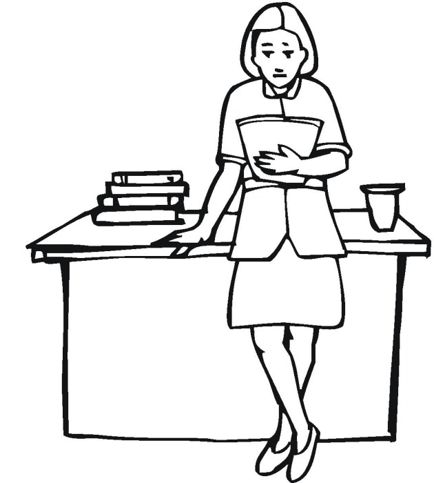 Teacher Standing At Her Desk Coloring Page