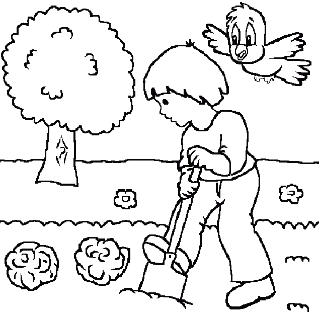 Digging In The Garden Coloring Page