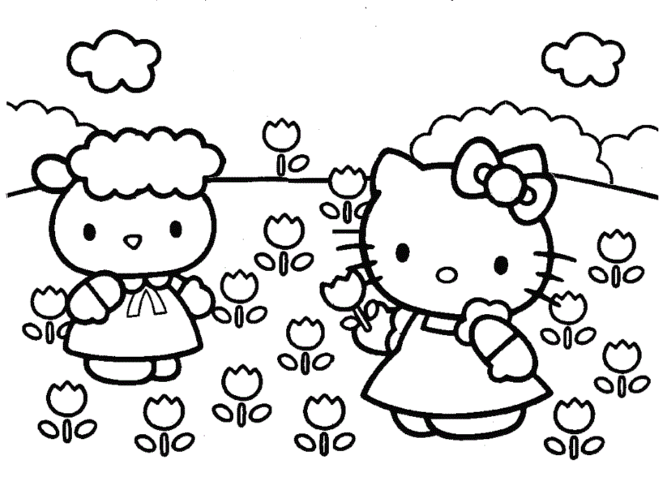 Hello Kitty Garden Coloring Page