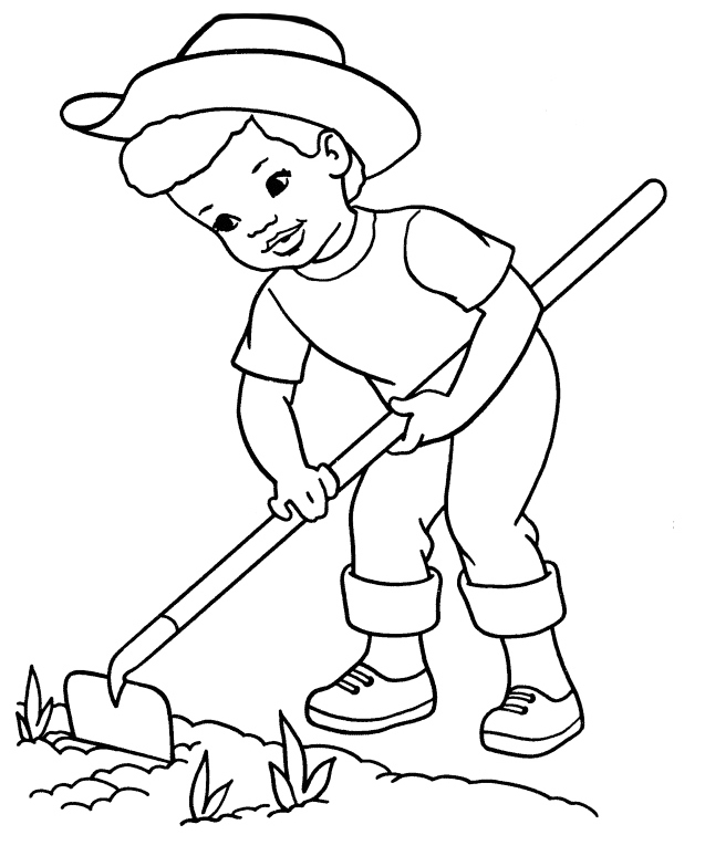 Hoeing In The Garden Coloring Page