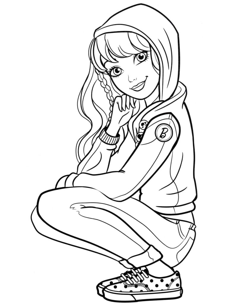 Girl In Hoodie Coloring Page