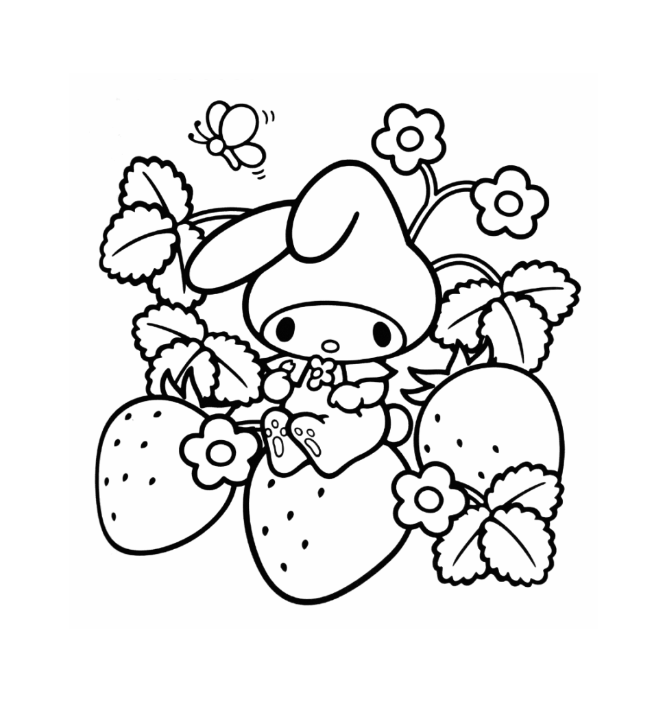 Hello Kitty Strawberry Coloring Page