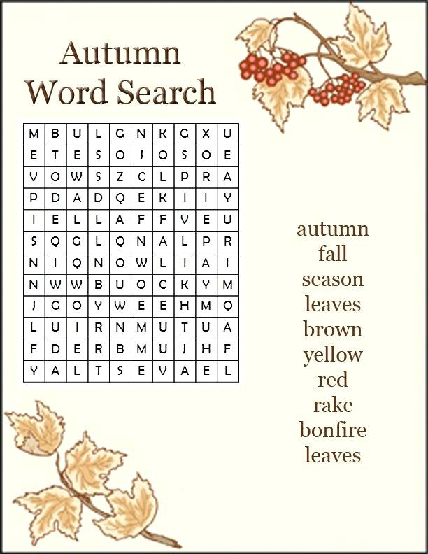 Autumn Word Search Puzzle