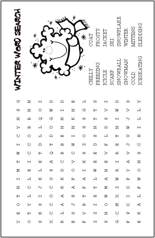Winter Weather Word Search Printable