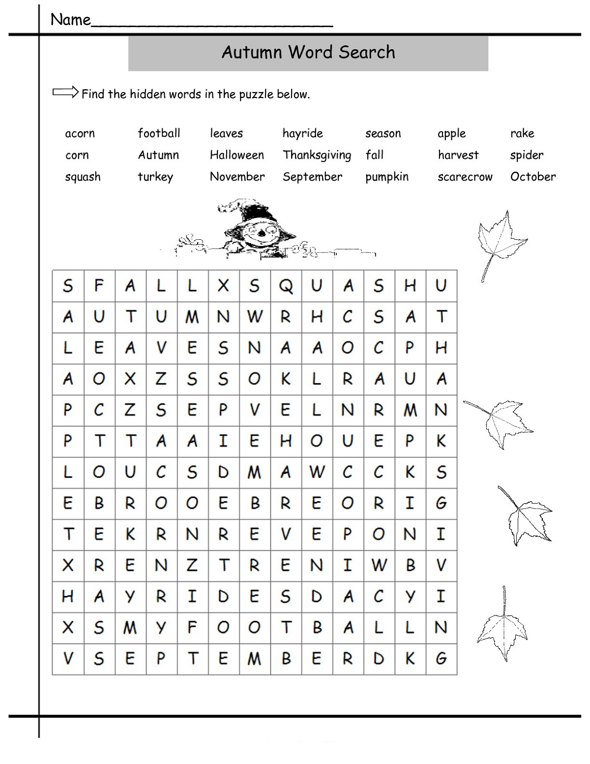 Fall Word Search Best Coloring Pages For Kids