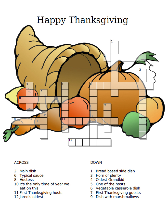 Printable Thanksgiving Crossword Printable Word Searches