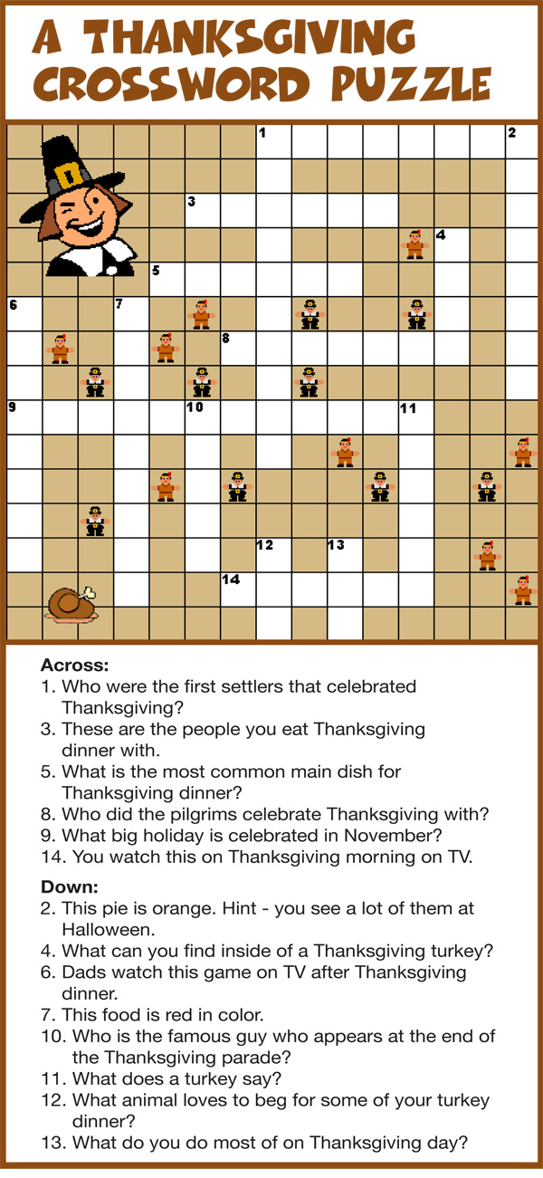 Thanksgiving Crossword Puzzle Best Coloring Pages For Kids