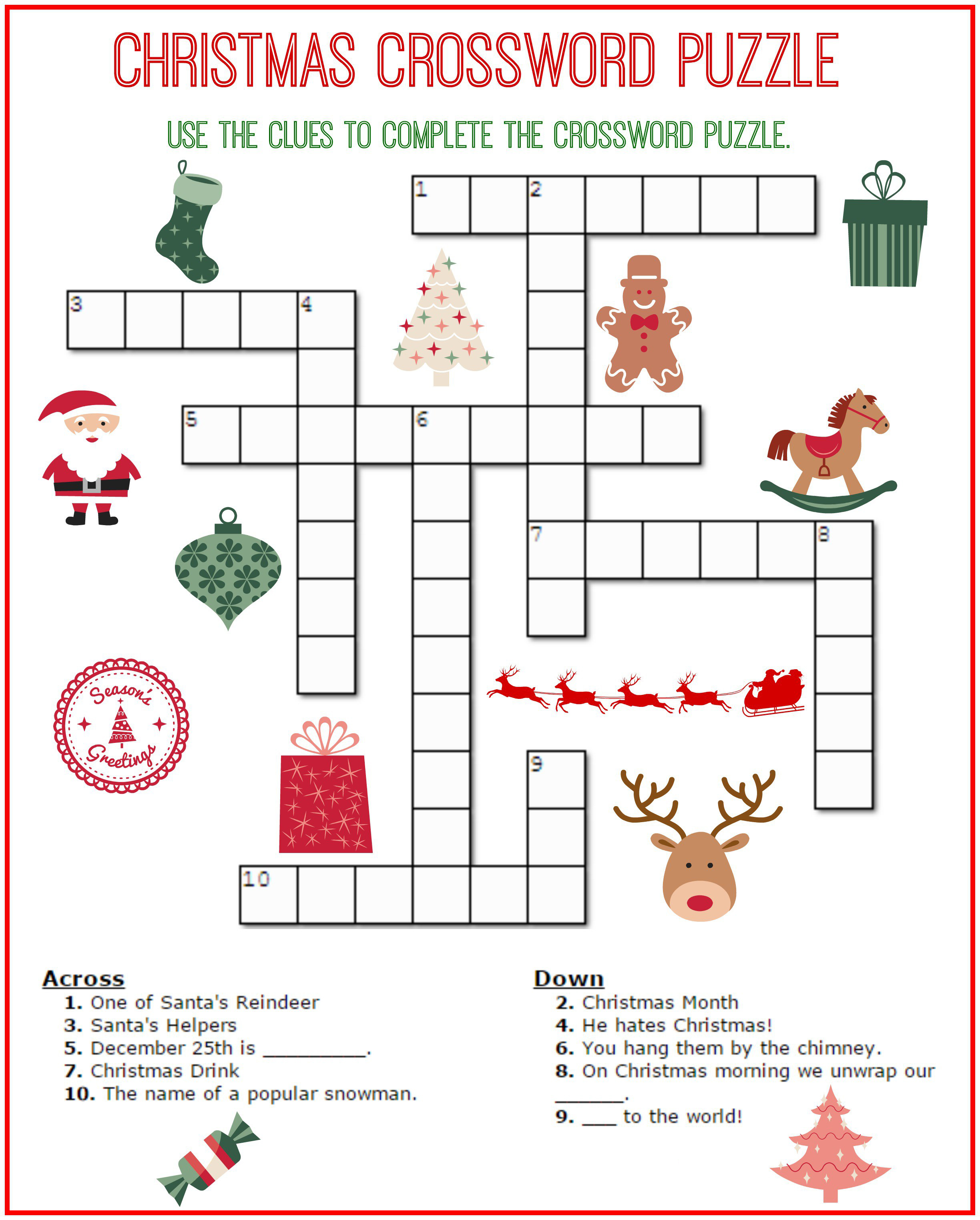 Christmas Crossword Puzzles Best Coloring Pages For Kids