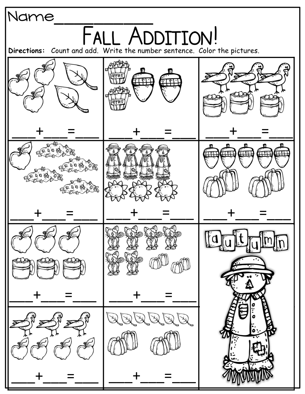 kindergarten math sheet