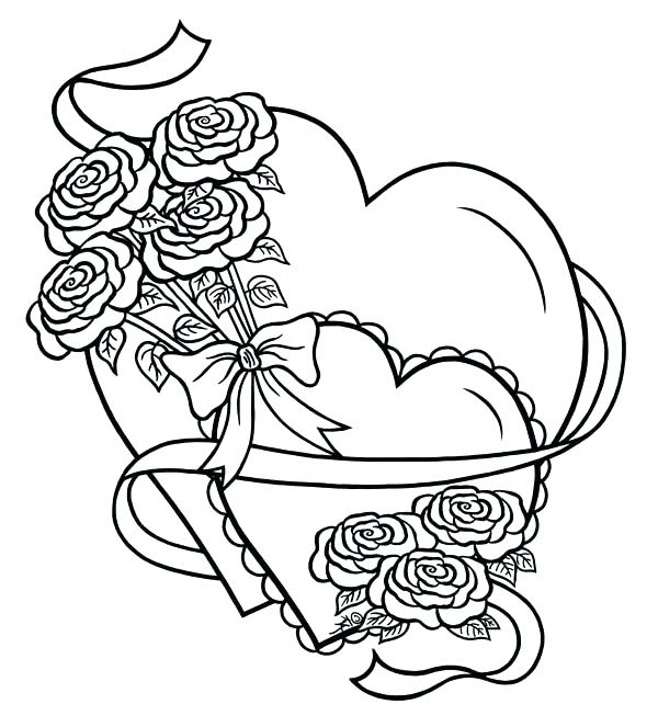 heart and roses coloring pages
