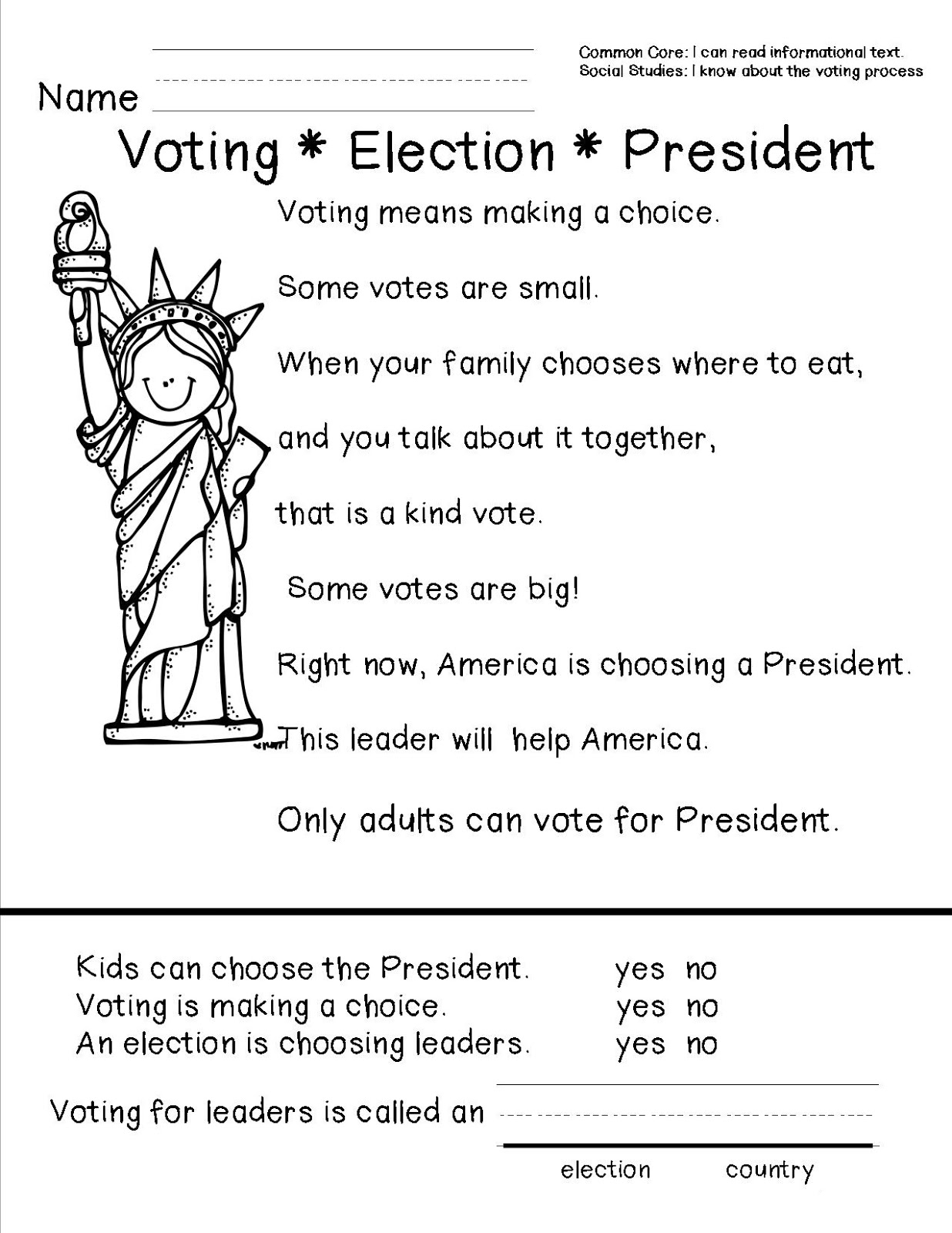 Election Day Math Worksheets