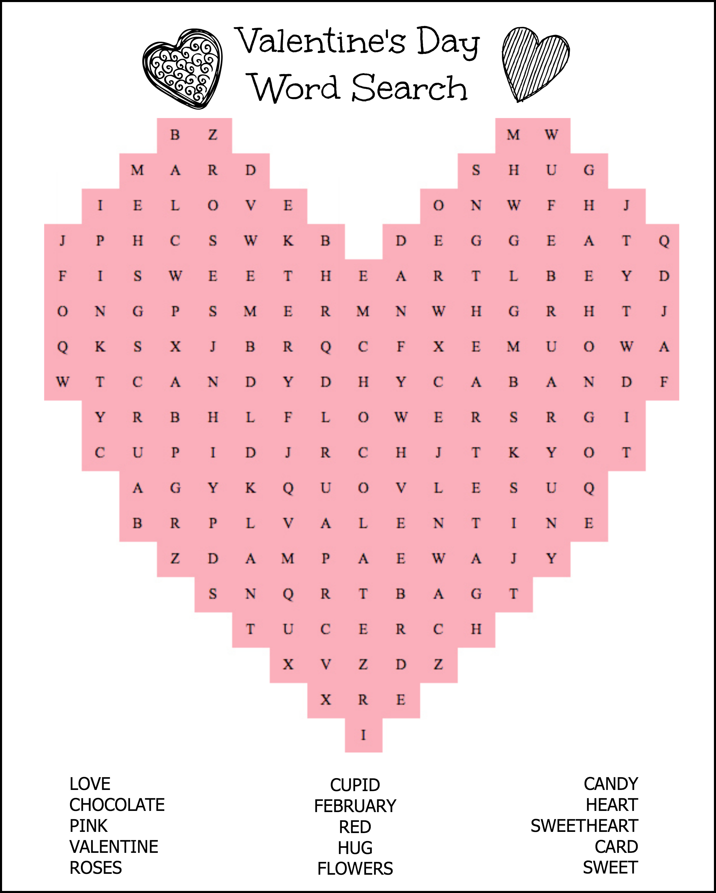 Free Printable Valentine Coloring Pages Word Search