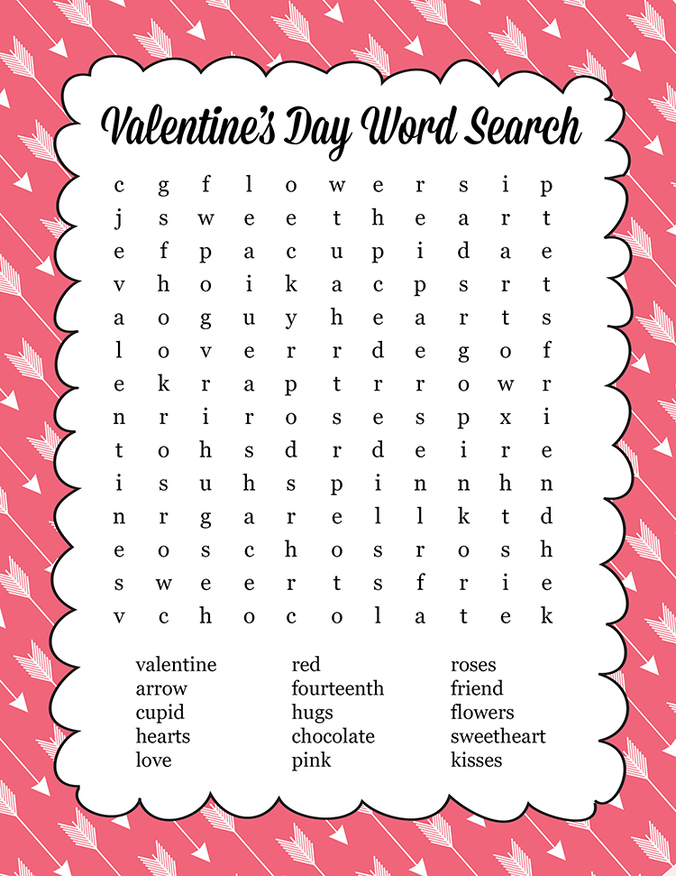 Free Printable Valentine Word Find