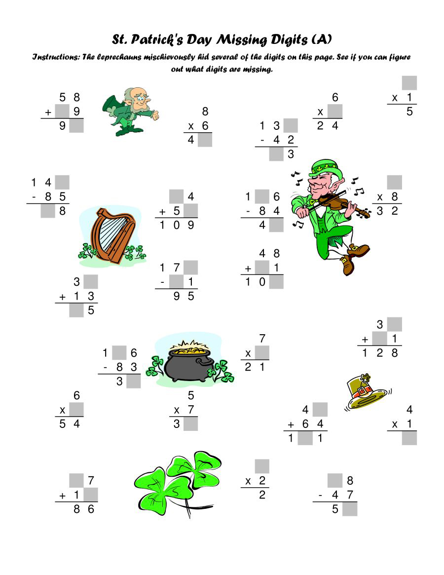 Free Printable St Patrick Day Math Worksheets