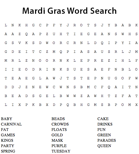 Mardi Gras Word Search Free Printable Printable Templates