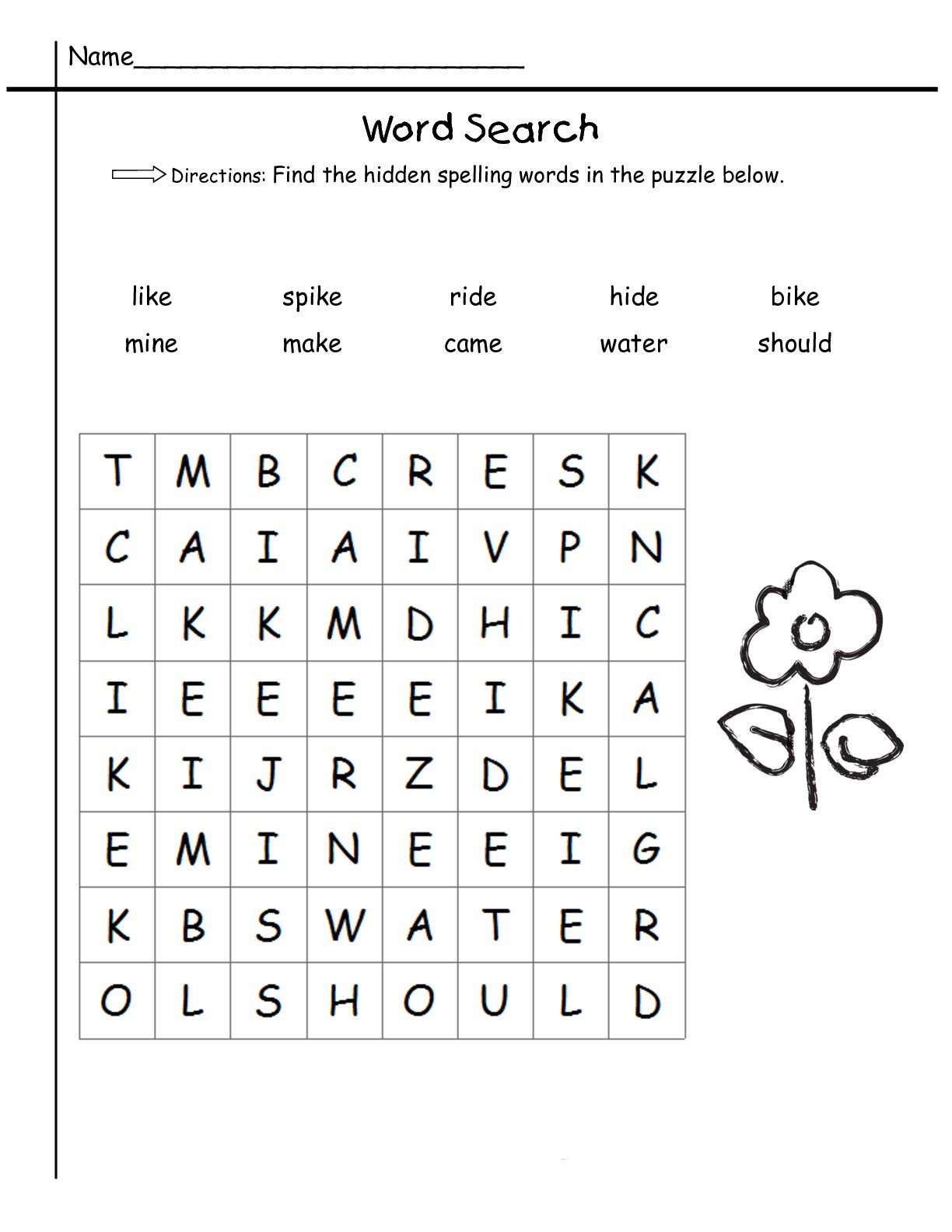 First Grade Word Search Printable