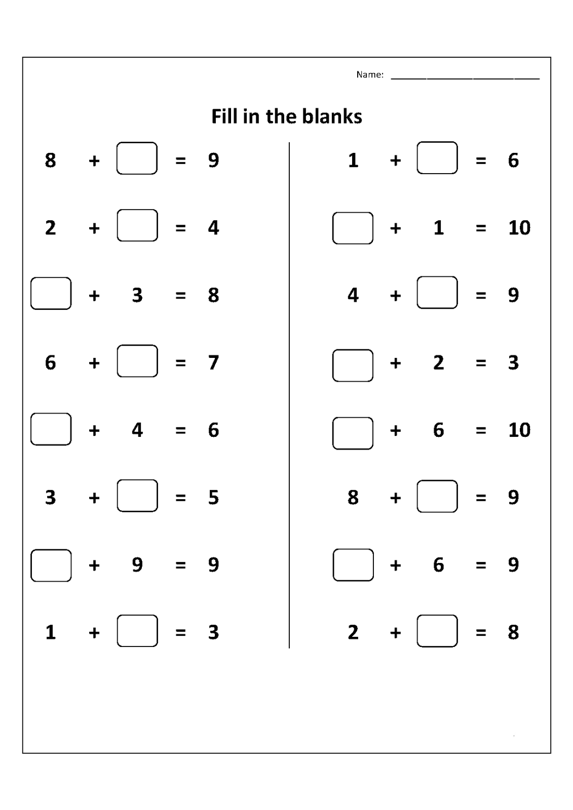 Printable Math Sheets For 1St Grade