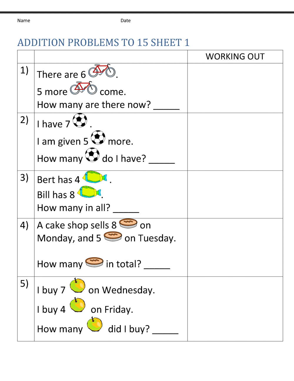Free Printable Word Problem Worksheets For 1st Grade