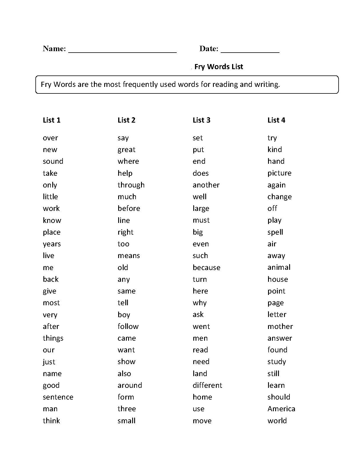 Spelling Words For 2nd Grade Test List