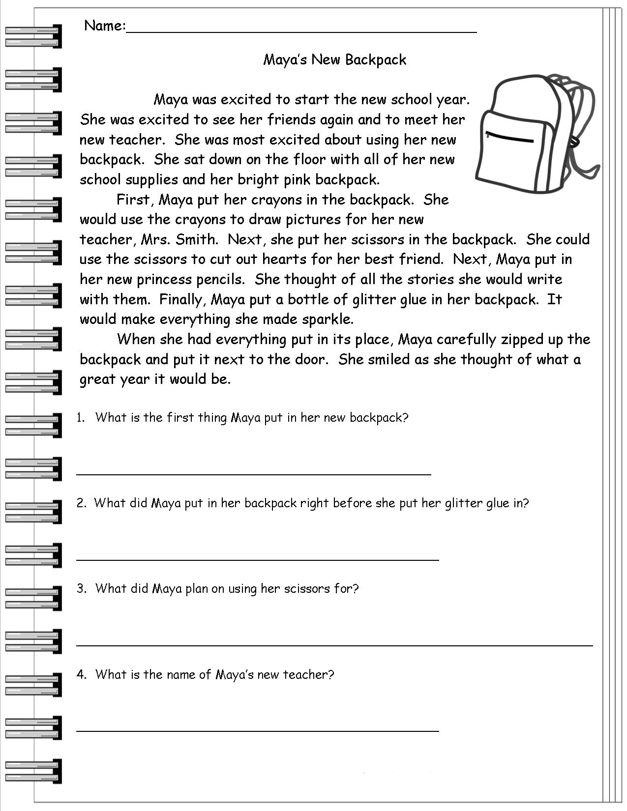 2nd grade printable reading worksheets