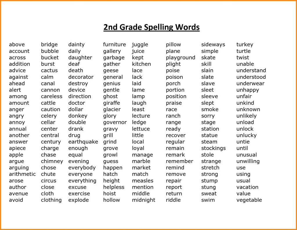 2nd Grade Spelling Words Best Coloring Pages For Kids