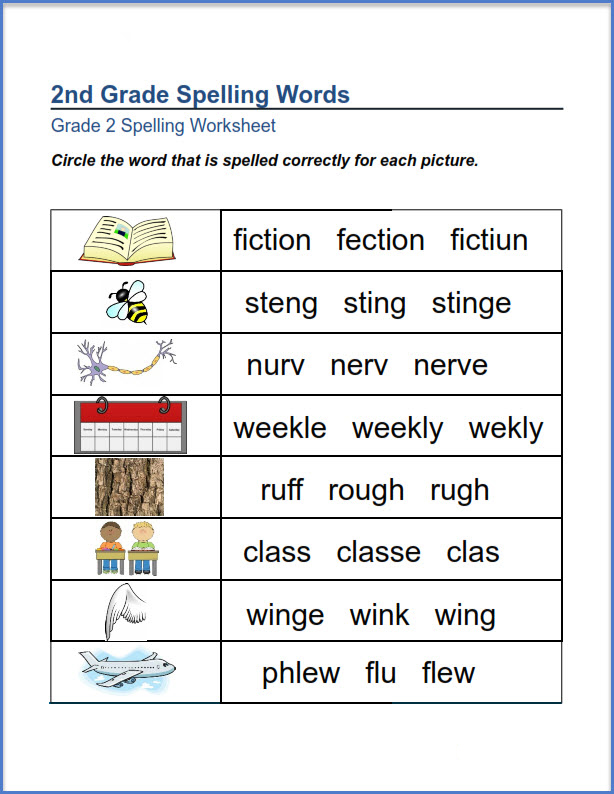 Spelling Words For 2nd Graders Worksheets