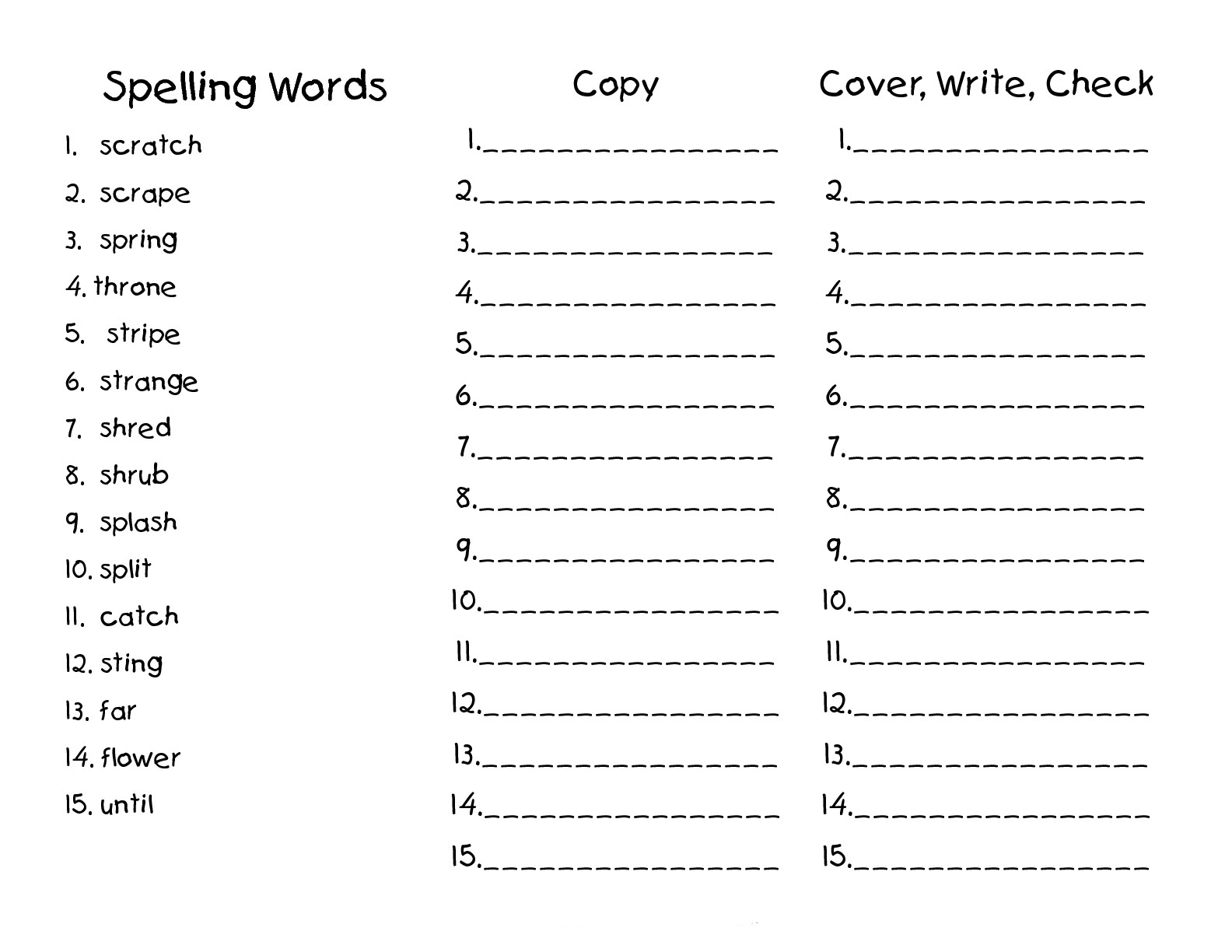 2Nd Grade Spelling Words Printable