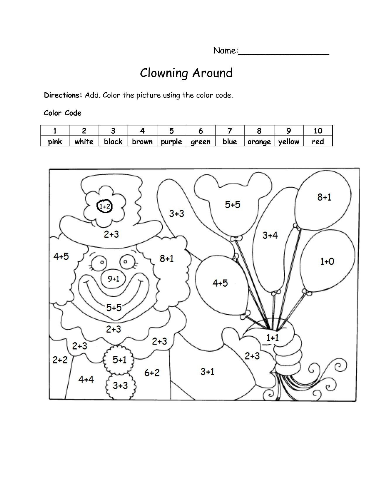Fun Math Worksheets Coloring Pages