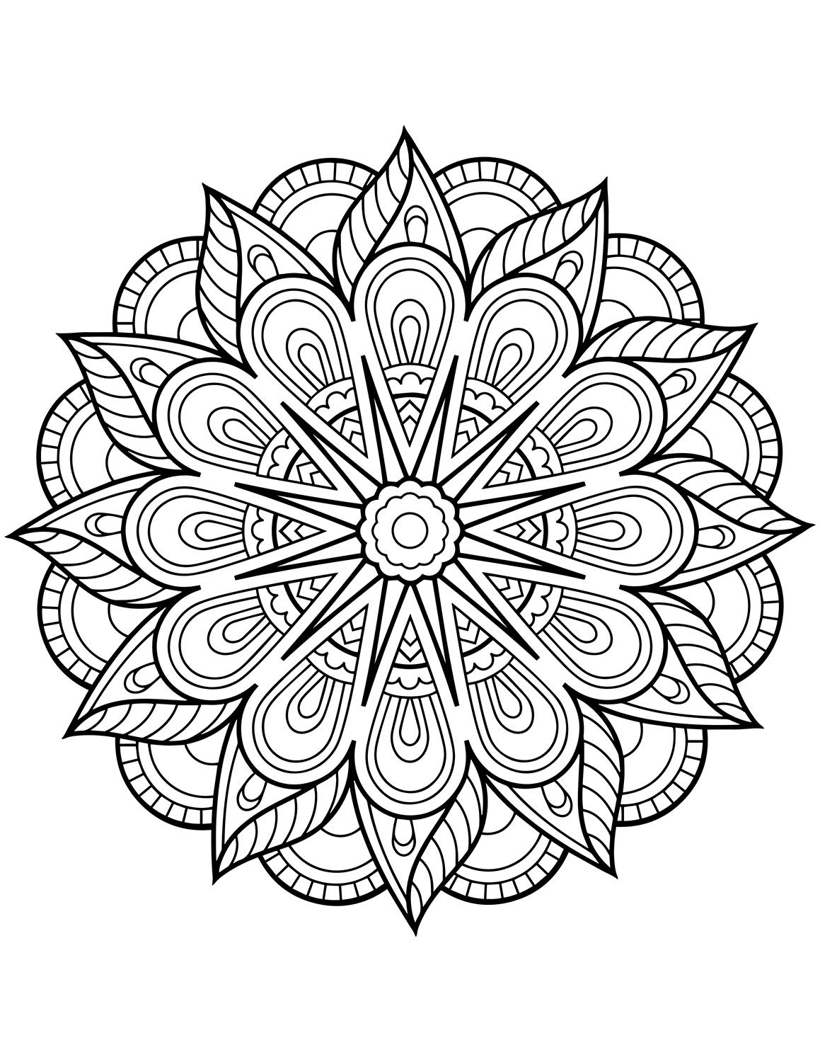 Printable Mandala Adult Coloring Pages Floral Mandala Easy