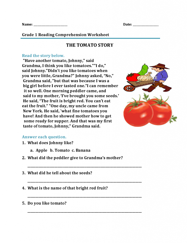 Best Of Free Printable Reading Comprehension Worksheets For 1St Grade 