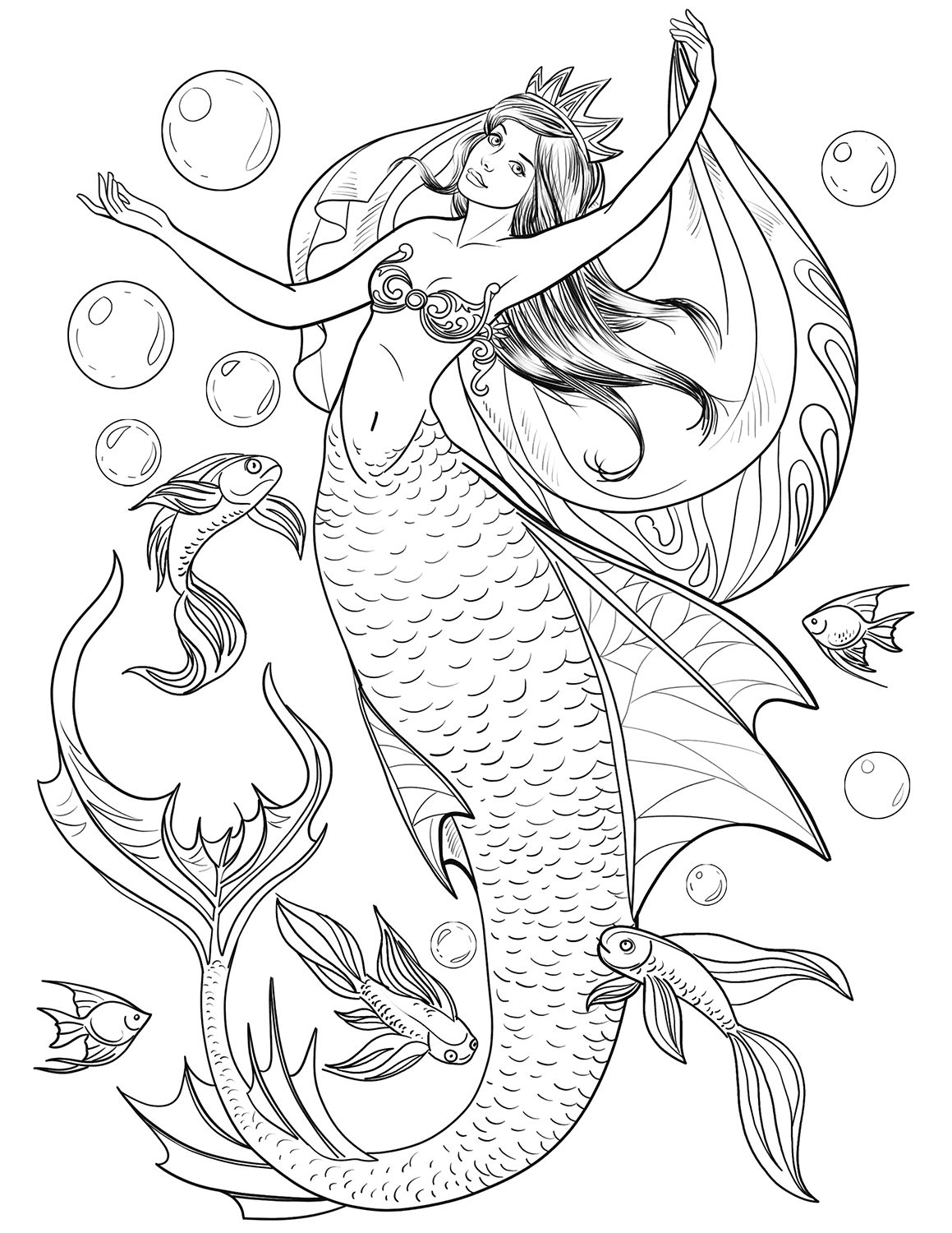 Difficult Mermaid Coloring Pages