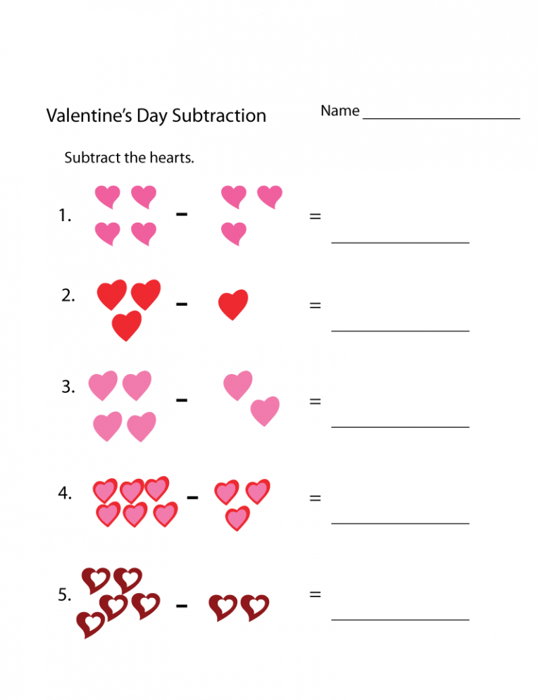 Free Math Valentine Worksheets For 1st Grade